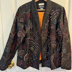 Yak Magik 100% Silk Embroidered Beaded Jacket Boho Festival Black L Y2K